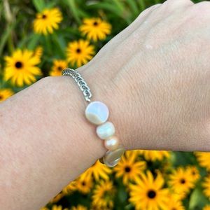 Pearl Chain Half & Half Stretch Bracelet